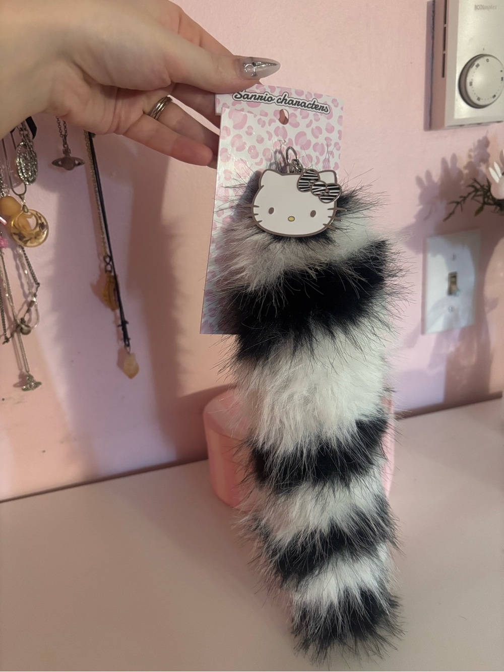 Sanrio Japan raccoon coon tail bag charm hello kitty zebra scene emo y2k chain